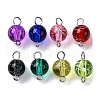 Drawbench Spray Painted Transparent Glass Round Connector Charms PALLOY-JF03509-01-1