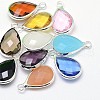 Silver Color Plated Brass Glass Teardrop Pendants GLAA-J017A-S-1