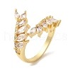 Leaf Brass Micro Pave Cubic Zirconia Open Cuff Rings RJEW-U008-05D-G-1