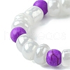 Round Synthetic Turquoise with Glass Seeded Beaded Stretch Rings for Women RJEW-JR00707-04-4
