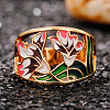 Flower Pattern Brass Enamel Finger Rings FS-WGFE972-05-4