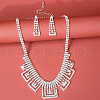 Triangle & Rectangle Alloy Rhinestone Pendant Necklaces & Stud Earrings Sets FS-WG3FAF9-01-2