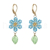 304 Stainless Steel Flower with Leaf Leverback Earrings EJEW-MZ00456-05-2