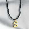 304 Stainless Steel Initial Pendant Black Glass Faceted Round Beaded Pendant Necklaces for Women FS-WGC61DE-19-1