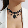 Gothic Alloy Rhinestone Black Lace Oval Choker Necklaces for Women FS-WG02494-05-1