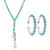 Alloy & Synthetic Turquoise Round Beaded Pendant Necklace & Stud Earrings Sets FS-WGF9BFC-01-2