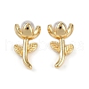 Flower Brass Plastic Pearl Stud Earrings EJEW-U059-06G-2