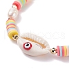 Natual Shell with Evil Eye & Pearl Braided Bead Bracelet BJEW-TA00049-01-4