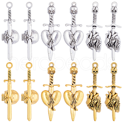 SUNNYCLUE 36Pcs 6 Style Tibetan Style Alloy Big Pendants FIND-SC0005-70-1