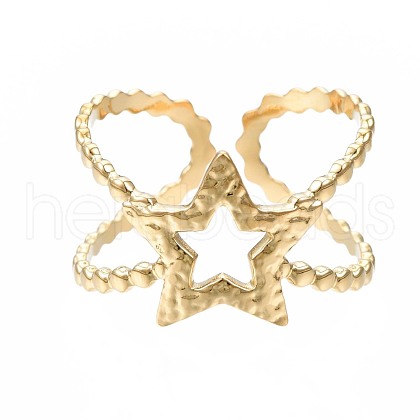 304 Stainless Steel Star Open Cuff Ring RJEW-T023-05G-1