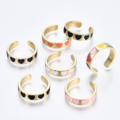 Brass Enamel Cuff Rings RJEW-S045-076-NR-1