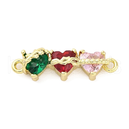 Brass Colorful Cubic Zirconia 3 Heart Connector Charms KK-D325-02G-1