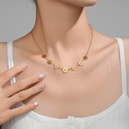 Daisy Flower 304 Stainless Steel Chain Necklaces FS-WGEC3D7-02-1