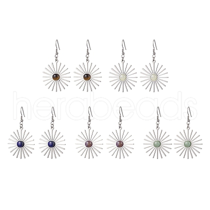 Star 201 Stainless Steel Natural Gemstone Dangle Earrings for Women EJEW-JE05835-1