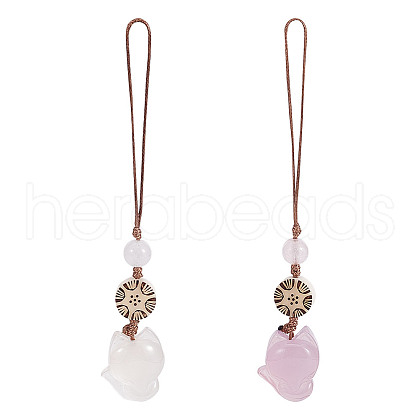Natural Chalcedony & Wood Mobile Straps HJEW-OC00008-1