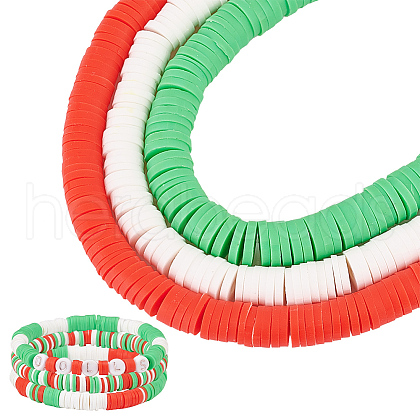   3 Strand 3 Colors Flat Round Handmade Polymer Clay Beads CLAY-PH0001-97-1