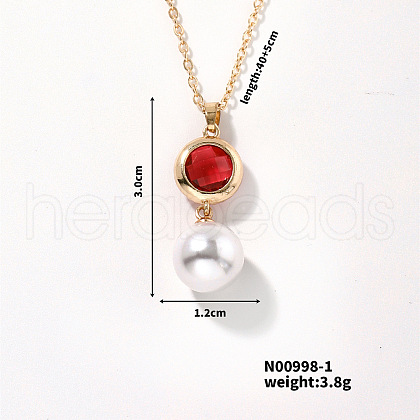 Brass Pave Rhinestone & Imitation Pearl Round Pendnat Shiny Women's Necklaces for Women NM0826-1-1