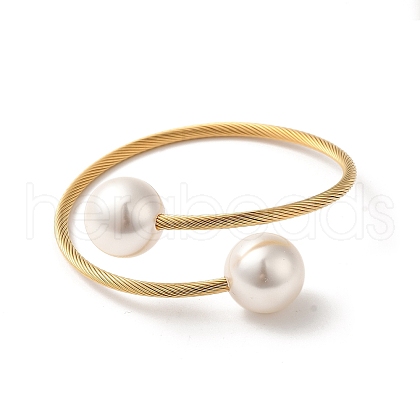 Plastic Imitation Pearl Round Beaded Cuff Bangle BJEW-P310-07G-1
