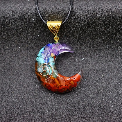 Resin with Chakra Stone Inside Pendant Necklaces FS-WG1C90E-02-1