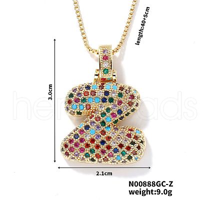 Brass Pave Colorful Cubic Zirconia Letter Pendant Box Chain Necklaces NU0575-26-1