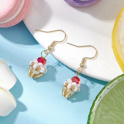 Ice Cream Cup Handmade Glass Seed Beads Dangle Earrings for Women EJEW-MZ00392-04-1