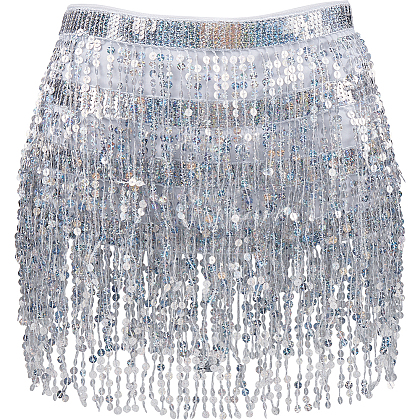 Polyester with Glitter Waist Belt with Curb Chains AJEW-WH0166-70A-1