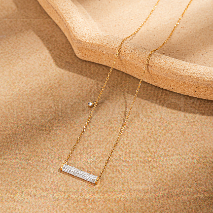 Stainless Steel Full Rhinestone Half Column Pendant Necklaces for Women SE1185-1-1