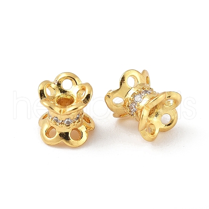 Brass Micro Pave Clear Cubic Zirconia Bead Caps KK-V015-24G-01-1