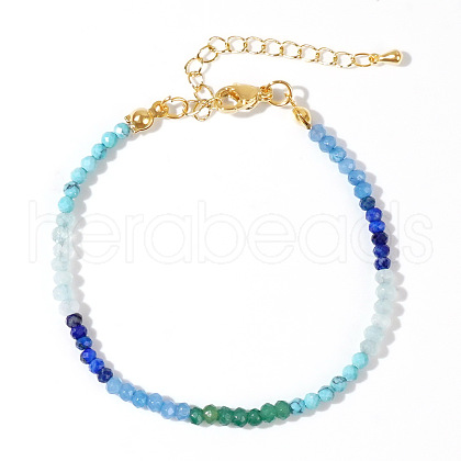 Bohemian Style Faceted Natural Green Aventurine & Aquamarine & Synthetic Turquoise & Glass Beaded Bracelet for Women AZ8235-1