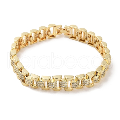 Rack Plating Brass Pave Clear Cubic Zirconia Rectangle Link Chain Bracelets for Women BJEW-R317-16G-1