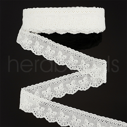 15 Yards Cotton Embroidery Bowknot Lace Ribbons OCOR-WH0045-35A-1