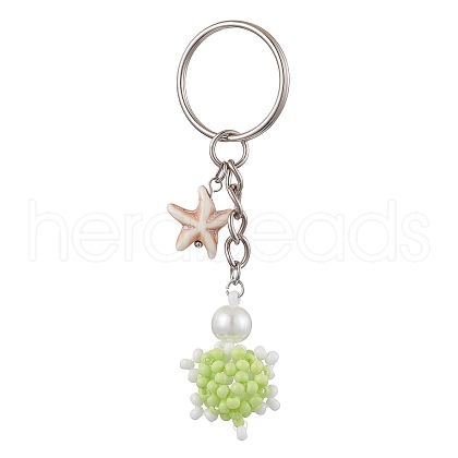 Tortoise Glass Seed Beads Pendant Keychain HJEW-MZ00105-03-1