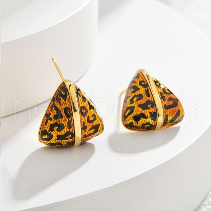 Leopard Print Brass Enamel Stud Earrings for Women EJEW-U055-12C-G-1