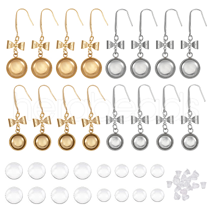 8 Pairs 4 Styles Blank Dome Bowknot with Flat Round Dangle Earrings EJEW-AB00005-1