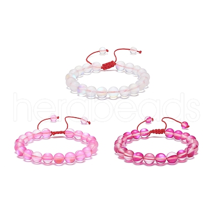 3Pcs 3 Color Synthetic Moonstone Braided Bead Bracelets BJEW-JB08858-1