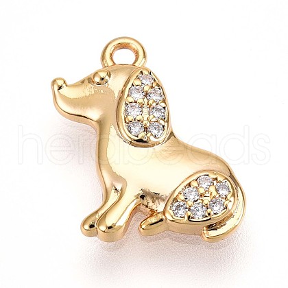 Brass Micro Pave Clear Cubic Zirconia Pendants KK-T075-05G-1