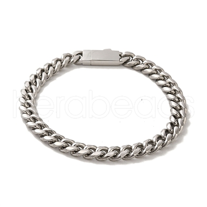 Non-Tarnish 304 Stainless Steel Cuban Link Chain Bracelets for Women Men BJEW-Q341-14A-P-1