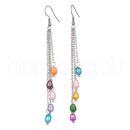 Mother's Day Jewellery Dyed Natural Pearl Dangle Earrings EJEW-JE05466-1