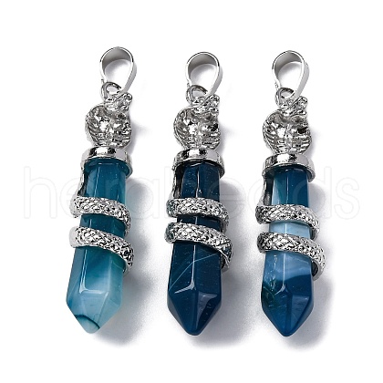 Natural Blue Banded Agate(Dyed & Heated) Pendants G-A241-01P-10-1