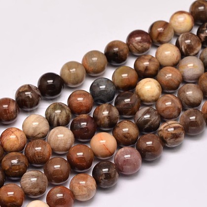 Natural Petrified Wood Round Bead Strands G-F266-08-8mm-1