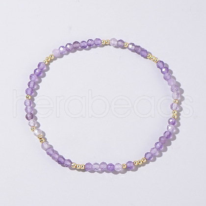 Natural Amethyst Round Beads Stretch Bead Bracelets for Women CQ7665-2-1