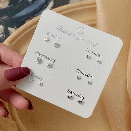 6 Pairs Anti-Tarnish Exquisite 925 Sterling Silver Stud Earrings Sets for Girls Women WG93702-07-1