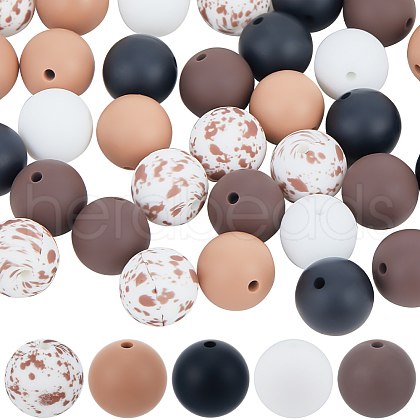 SUNNYCLUE 50Pcs 5 Styles Food Grade Eco-Friendly Silicone Beads SIL-SC0002-14-1