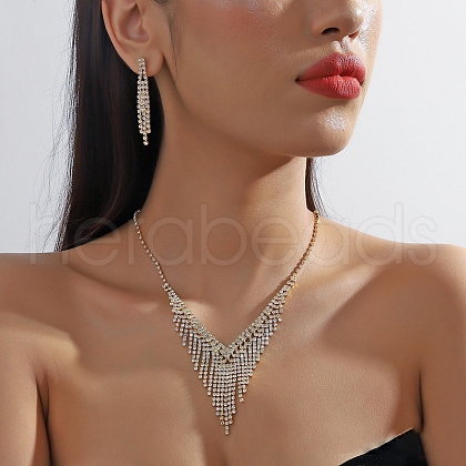 Tassel Alloy Crystal Rhinestone Pendant Necklaces & Stud Earrings Sets FS-WG55224-02-1