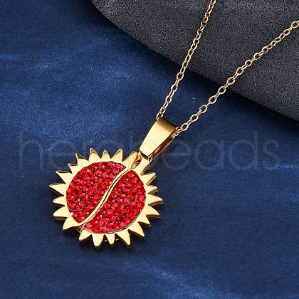 304 Stainless Steel Polymer Clay Rhinestones Sun Openable Pendant Necklaces for Women NJEW-Z065-10G-02-1