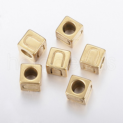 304 Stainless Steel Large Hole Letter European Beads X-STAS-H428-01G-U-1