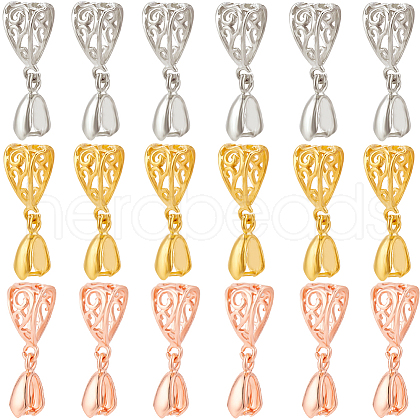 SUNNYCLUE 30Pcs 3 Colors Filigree Rack Plating Brass Pendant Pinch Bails KK-SC0005-58-1