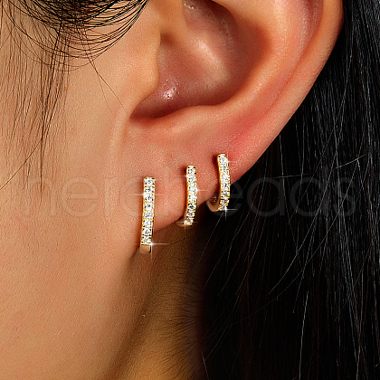 3 Pcs Elegant 925 Sterling Silver Clear Cubic Zirconia U-Shaped Hoop Earrings KD8857-1-1