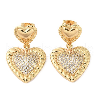 Rack Plating Brass Micro Pave Clear Cubic Zirconia Stud Dangle Earrings for Women EJEW-G394-44G-1