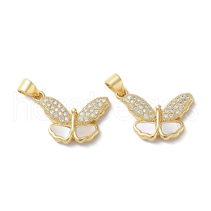 Brass Micro Pave Clear Cubic Zirconia Pendants KK-B083-38G-1